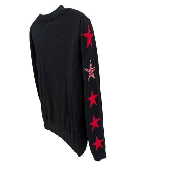Elan Womens Black Sweater With Red Star Sleeve Design Size L Givenchy Style - Picture 7 of 7